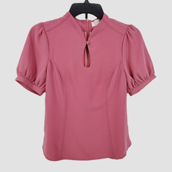 Tulip B Tops - Tulip B Womens Small Rose Pink Puff Sleeve Keyhole Mock Neck Blouse S9JT2502